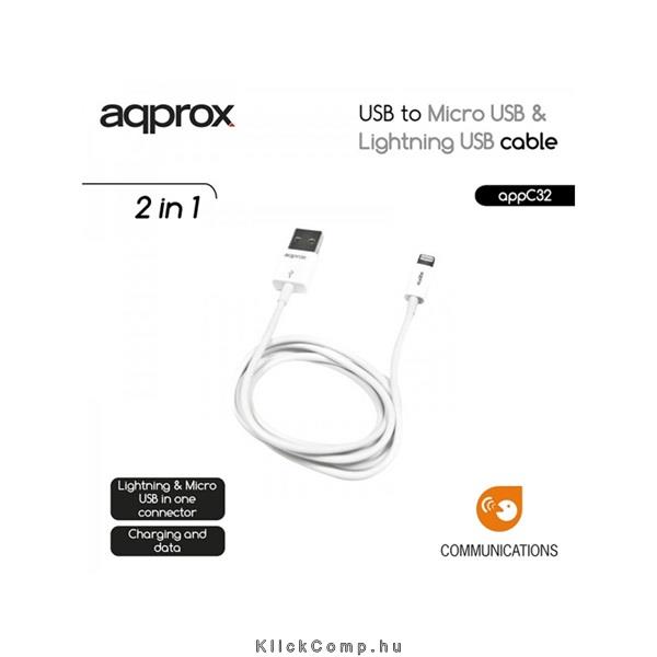 Eladó USB - Micro USB & Lightning USB cable (Apple, iPhone, iPad) APPROX APPC32 - olcsó, Új Eladó - Miskolc ( Borsod-Abaúj-Zemplén ) fotó